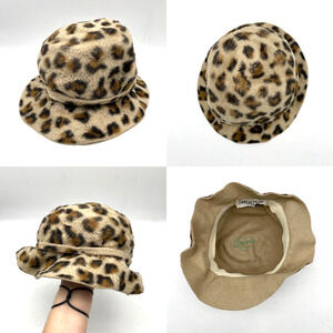 Vintage 50s Sharon Originals Empress Leopard Print Soft Wool Slouch Brim Hat XS